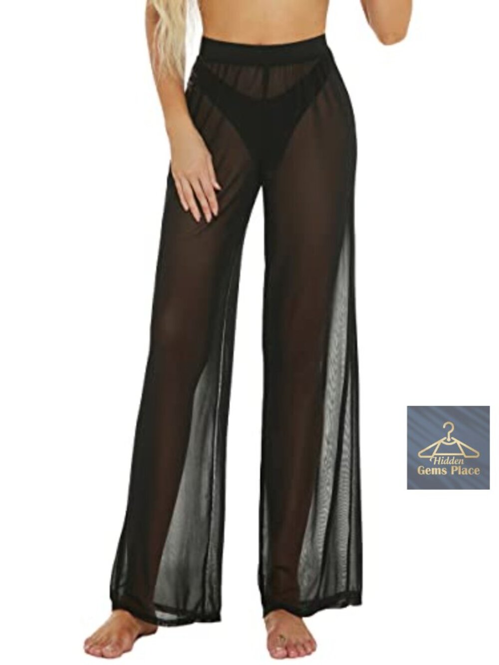 Sheer Mesh High Waist Wide Leg Cover Up Pants Beach Party